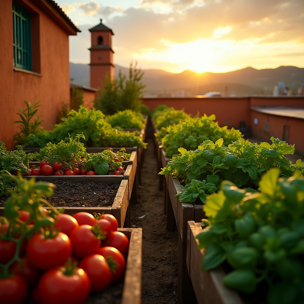 Huerta urbana en terraza con vista a la ciudad de Salta